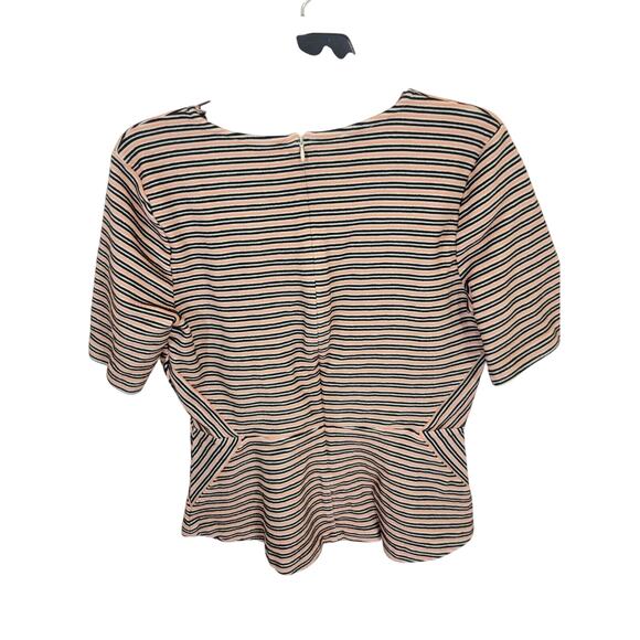 Talbots Pink Striped Stretch Short Sleeve Boho Peplum Top Women's Size Large - Picture 2 of 8